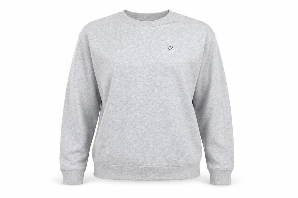 Front view of Divided women’s grey cotton pullover sweatshirt, size M, - mid grey mix heart logo