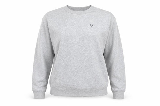 Front view of Divided women’s grey cotton pullover sweatshirt, size M, - mid grey mix heart logo