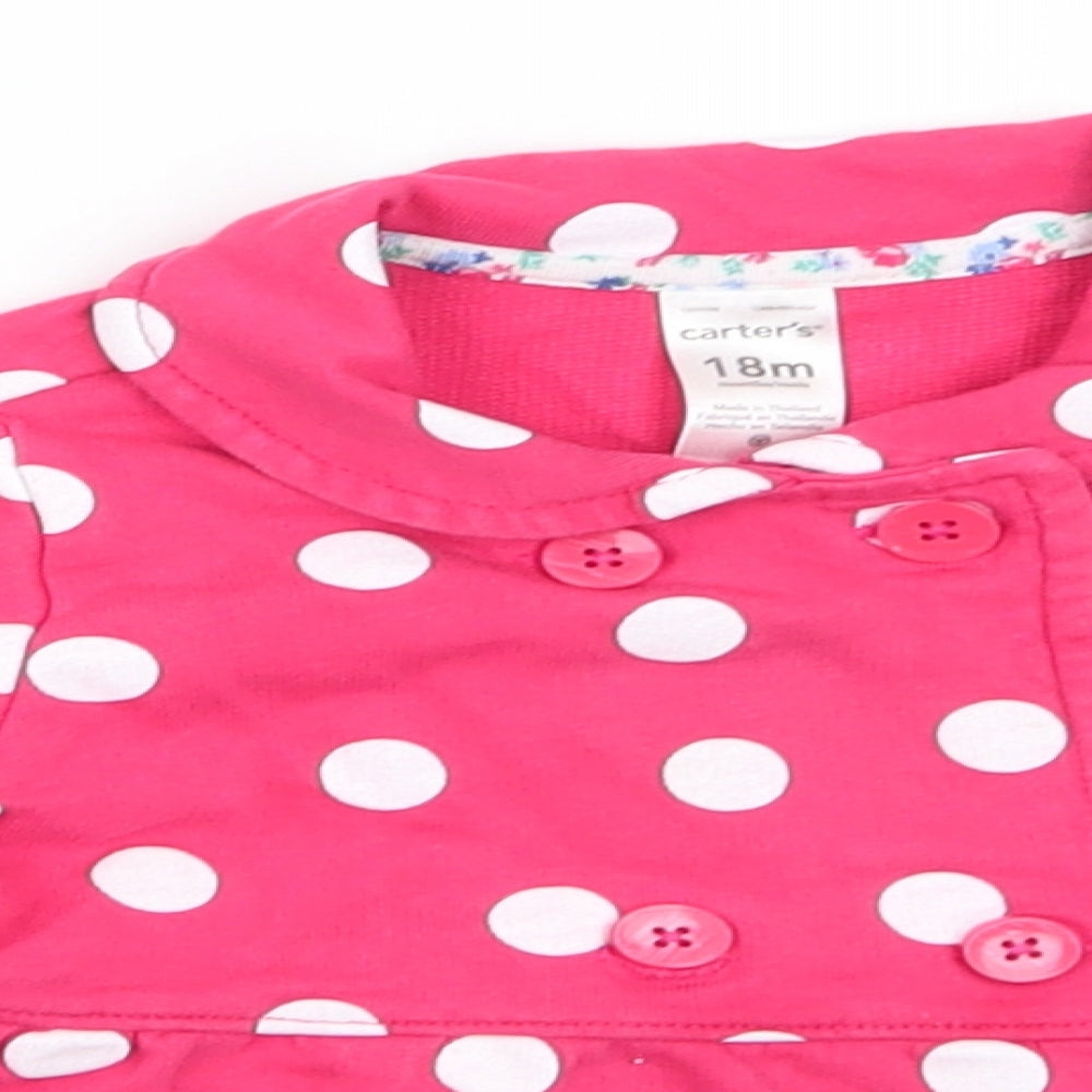 Carter's Girls Pink Polka Dot  Overcoat Coat Size 18 Months   Button - White Polka Dots