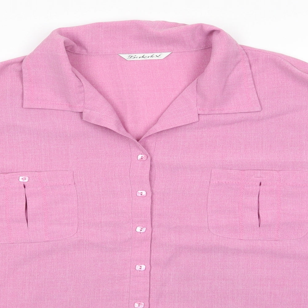 Berkertex Womens Pink  Polyester Basic Button-Up Size 24 Collared - Dusky Pink Trim to collar & pockets