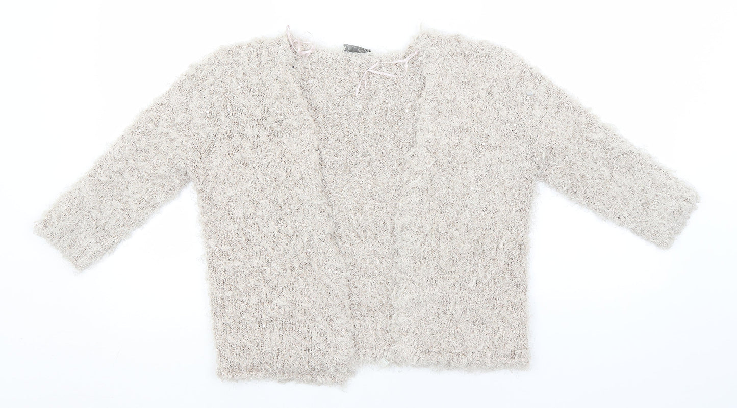 BHS Womens Beige Round Neck  Polyester Cardigan Jumper Size 14
