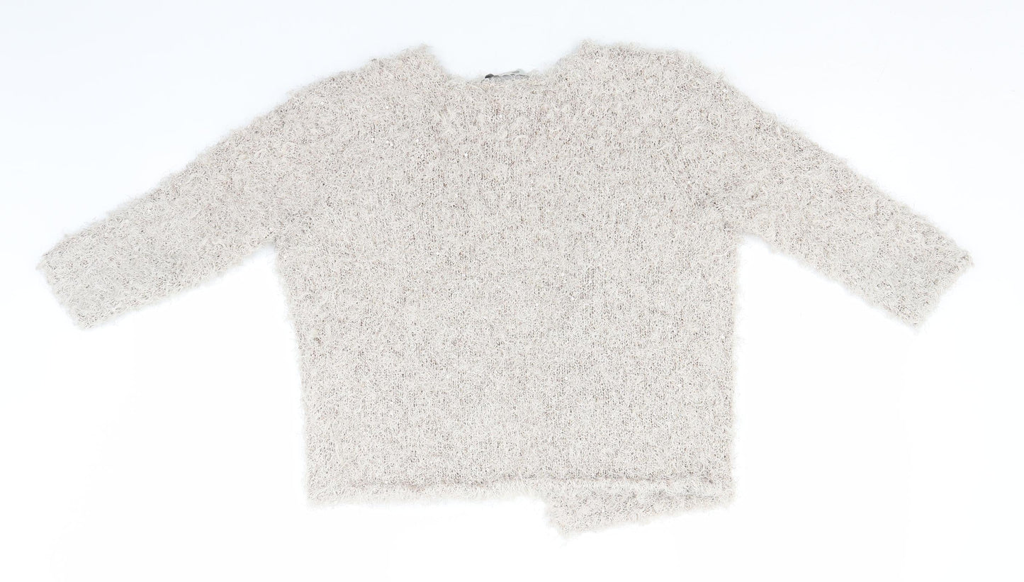 BHS Womens Beige Round Neck  Polyester Cardigan Jumper Size 14