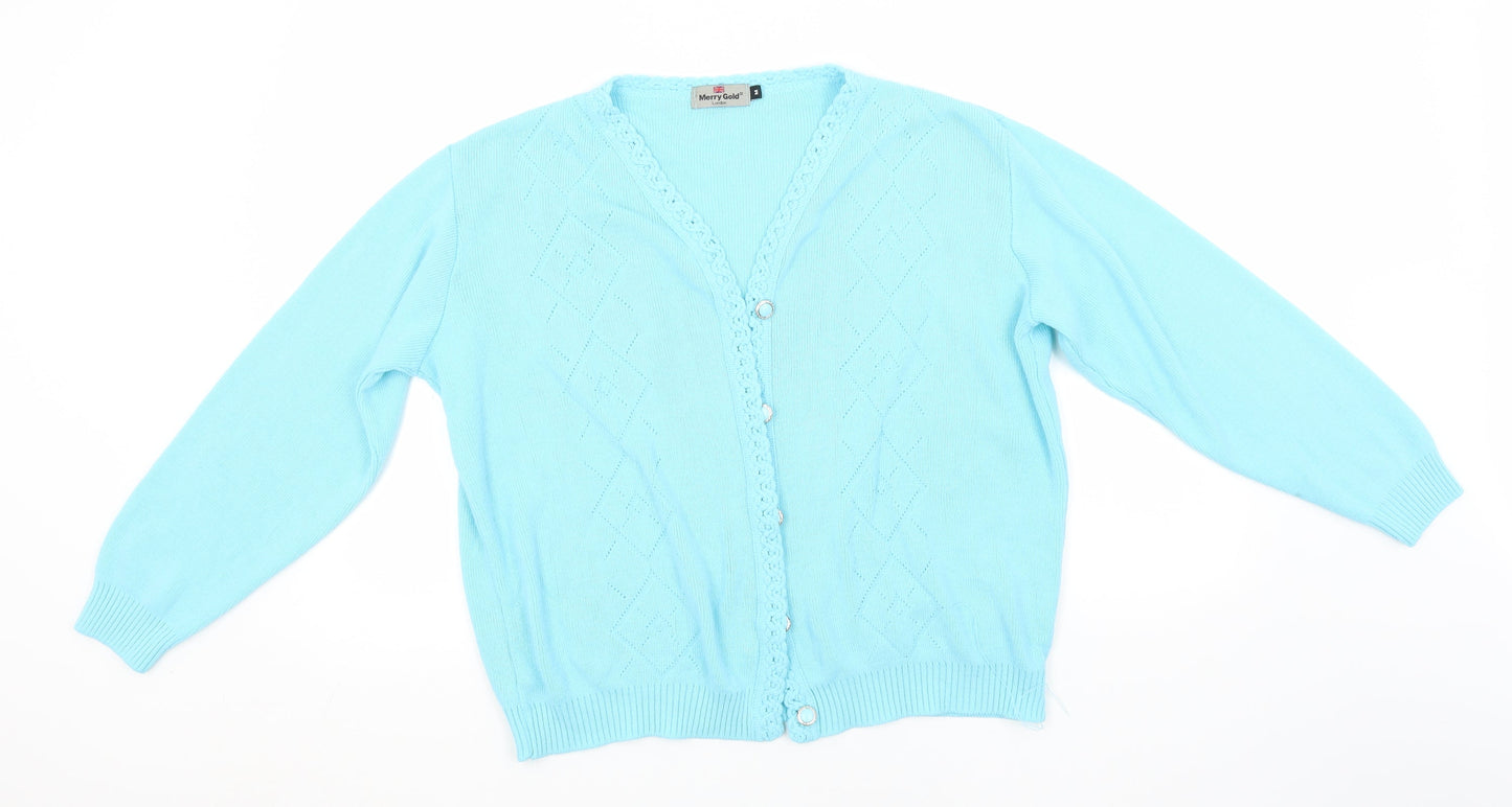 Womens UK Size M Merry Gold Blue Cardigan Jumper