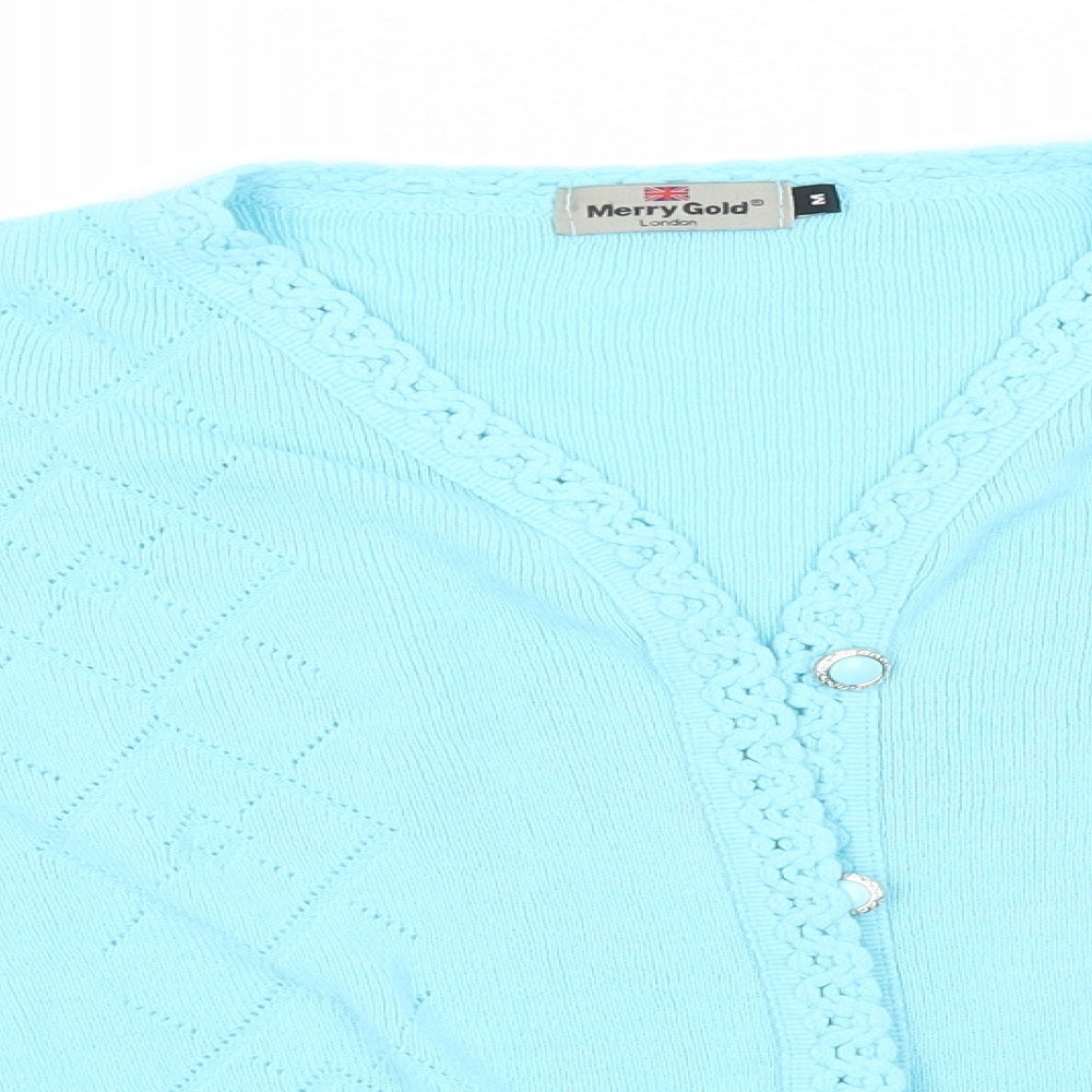 Womens UK Size M Merry Gold Blue Cardigan Jumper