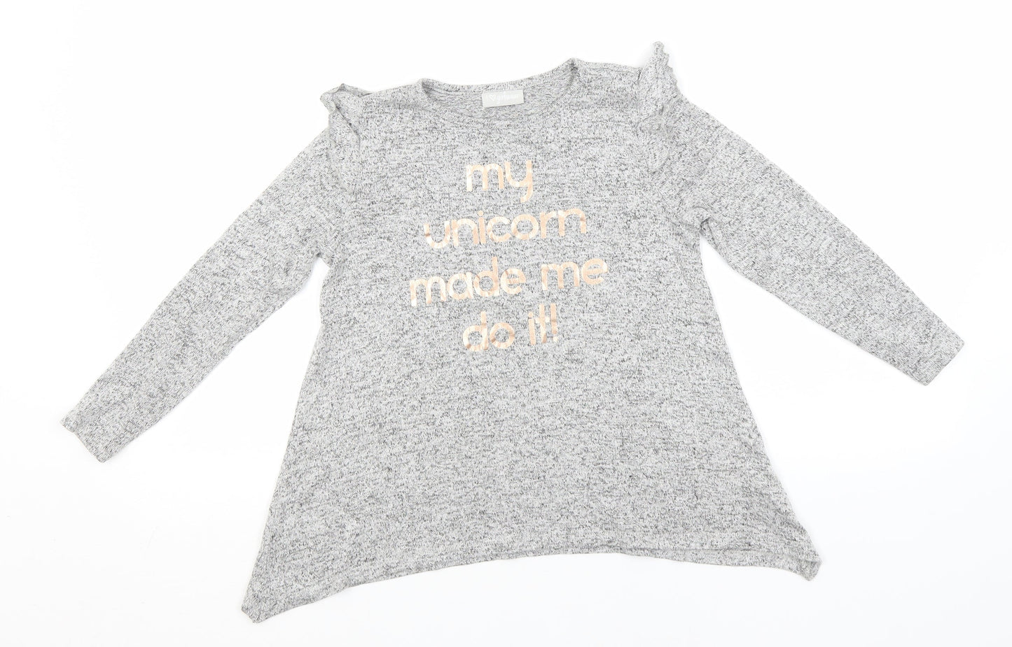 Matalan Girls Grey  Viscose Basic T-Shirt Size 8 Years Round Neck  - My Unicorn made me Do it!