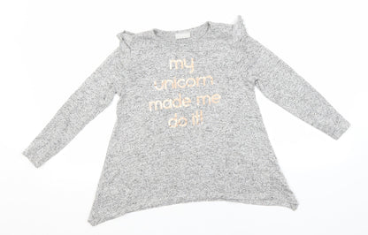 Matalan Girls Grey  Viscose Basic T-Shirt Size 8 Years Round Neck  - My Unicorn made me Do it!