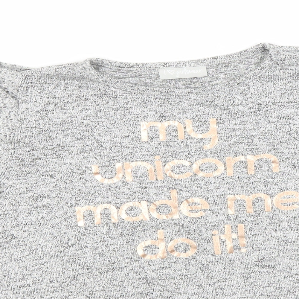 Matalan Girls Grey  Viscose Basic T-Shirt Size 8 Years Round Neck  - My Unicorn made me Do it!