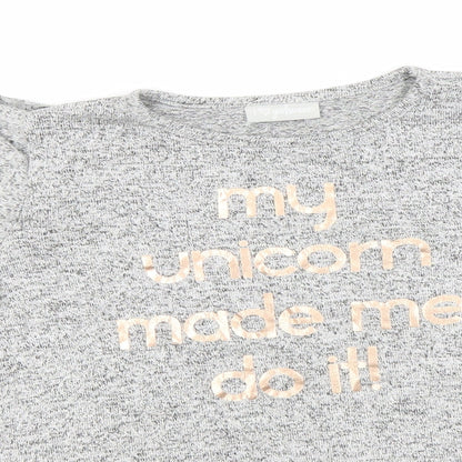 Matalan Girls Grey  Viscose Basic T-Shirt Size 8 Years Round Neck  - My Unicorn made me Do it!
