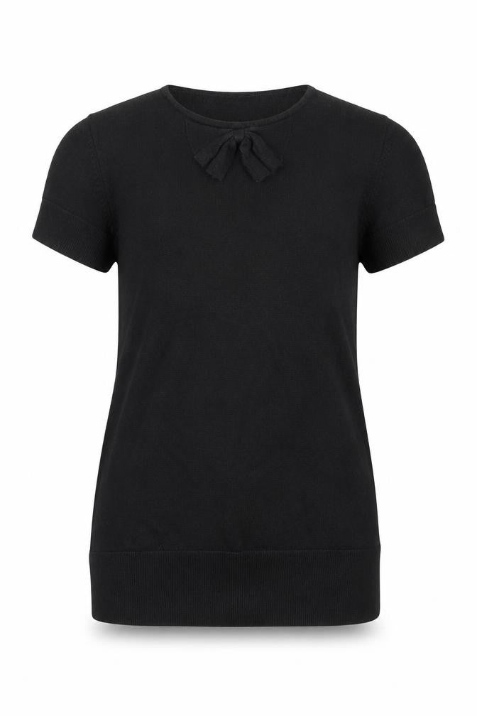 Front view of Nightingales girls’ black viscose basic t-shirt, size 14, years round neck