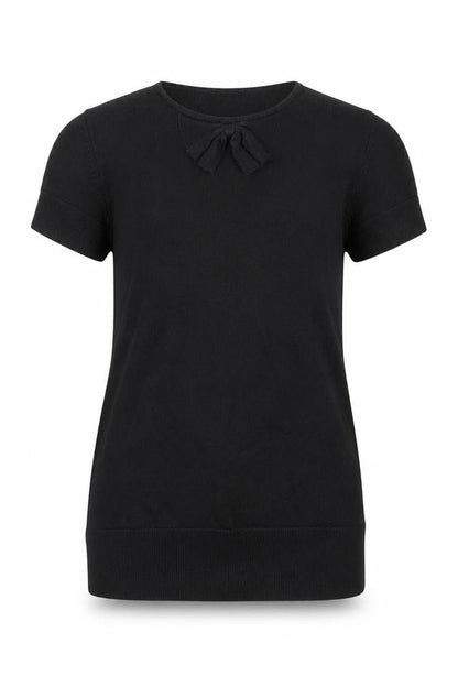 Front view of Nightingales girls’ black viscose basic t-shirt, size 14, years round neck