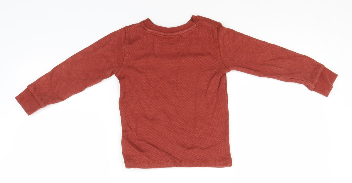 Back view of Next boys’ brown round neck cotton jumper, size 3, years