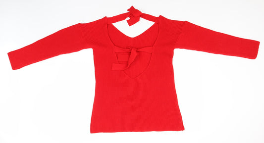 Boohoo Womens Red Round Neck  Acrylic Pullover Jumper Size 8