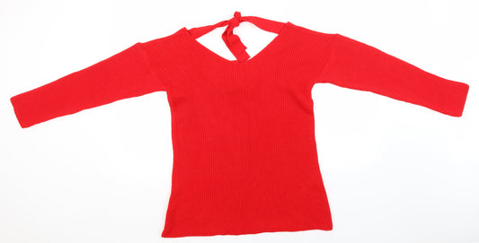 Boohoo Womens Red Round Neck  Acrylic Pullover Jumper Size 8
