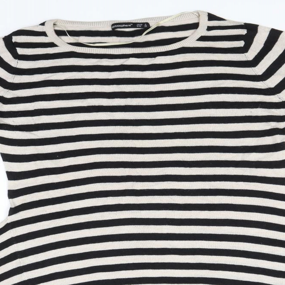 Atmosphere Womens Black Striped Viscose T-Shirt Dress  Size 8  Round Neck