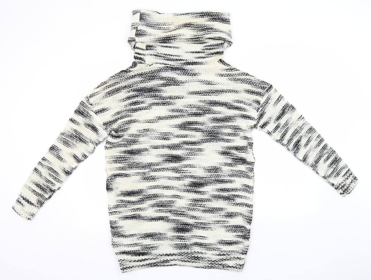 Additional front view of Even & Odd women’s ivory roll neck striped acrylic jumper, size M