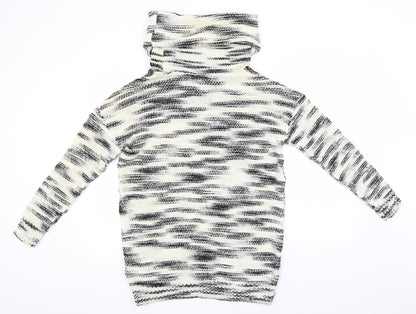 Additional front view of Even & Odd women’s ivory roll neck striped acrylic jumper, size M
