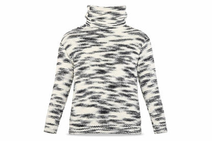 Front view of Even & Odd women’s ivory roll neck striped acrylic jumper, size M