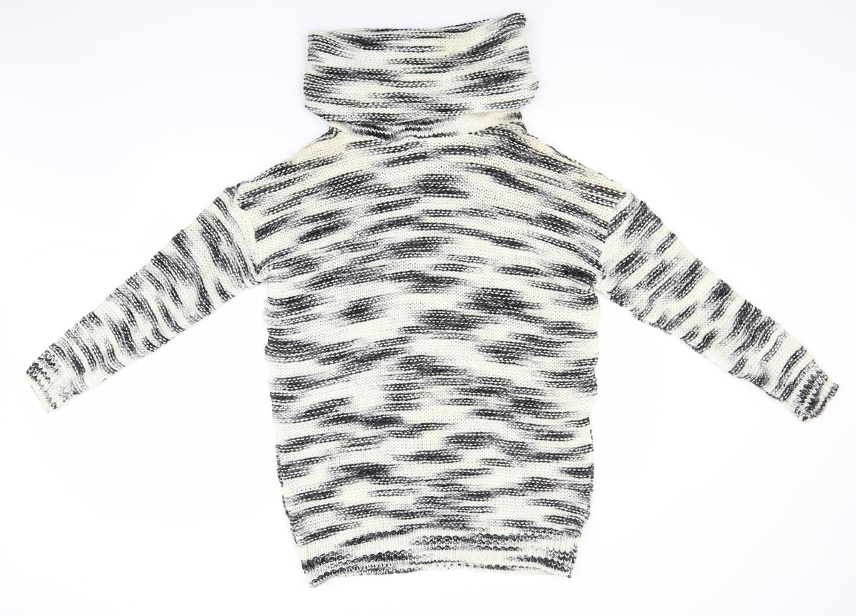 Back view of Even & Odd women’s ivory roll neck striped acrylic jumper, size M