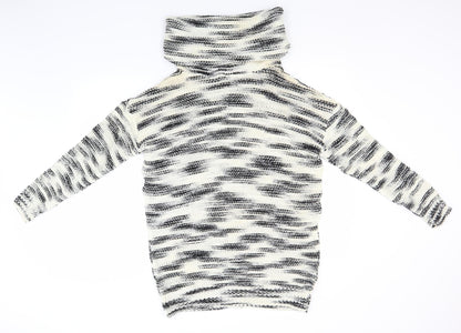 Back view of Even & Odd women’s ivory roll neck striped acrylic jumper, size M