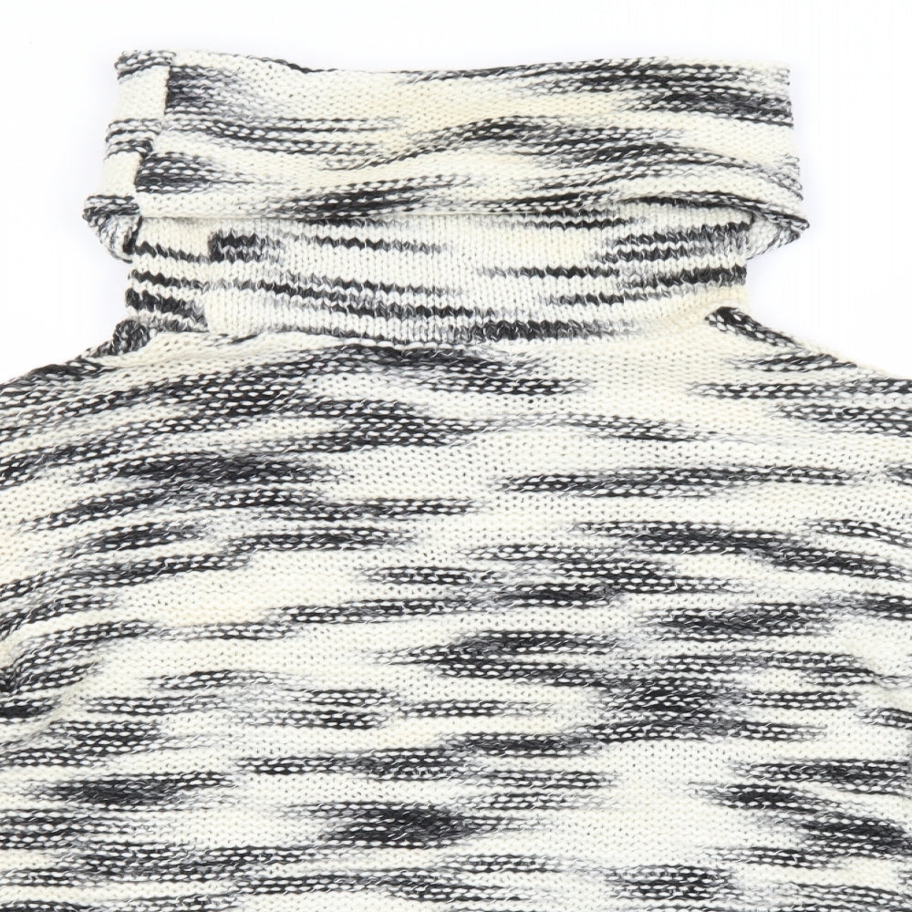 Close-up detail of Even & Odd women’s ivory roll neck striped acrylic jumper, size M