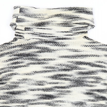 Close-up detail of Even & Odd women’s ivory roll neck striped acrylic jumper, size M