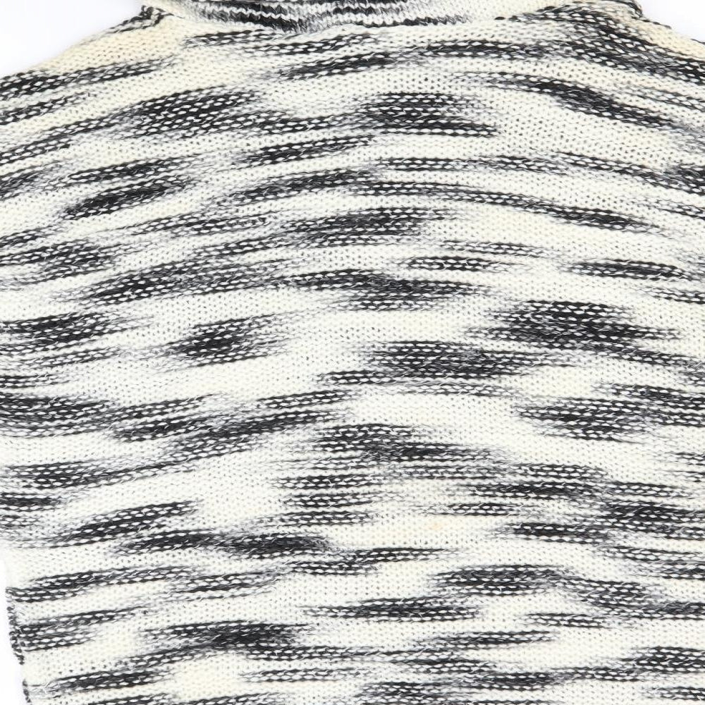 Brand and care label for Even & Odd women’s ivory roll neck striped acrylic jumper, size M