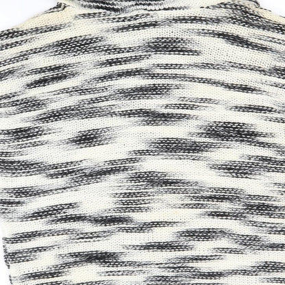 Brand and care label for Even & Odd women’s ivory roll neck striped acrylic jumper, size M