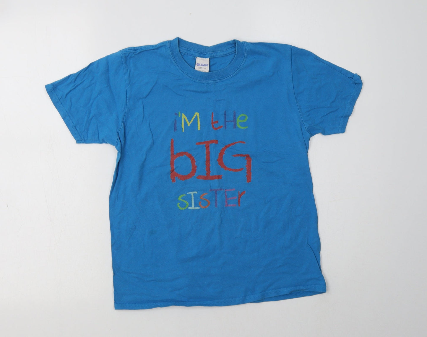 Gildan Girls Blue  Cotton Basic Polo Size 12-13 Years Crew Neck  - Big Sister