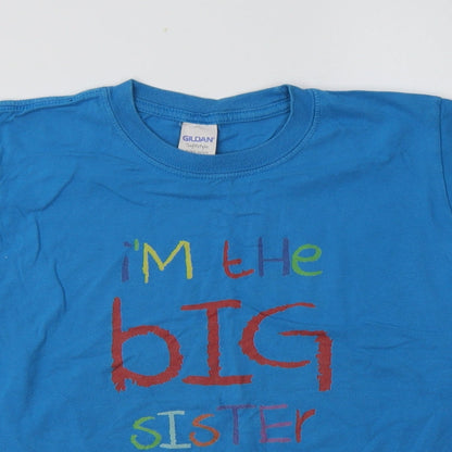 Gildan Girls Blue  Cotton Basic Polo Size 12-13 Years Crew Neck  - Big Sister