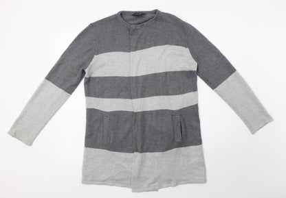 Dorothy Perkins Womens Grey Round Neck Striped Acrylic Cardigan Jumper Size S