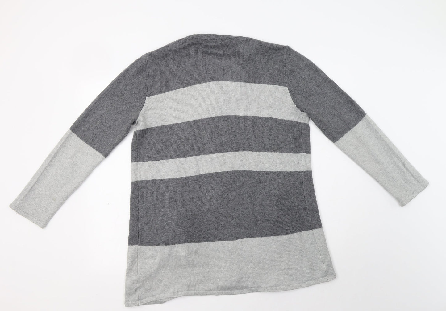 Dorothy Perkins Womens Grey Round Neck Striped Acrylic Cardigan Jumper Size S