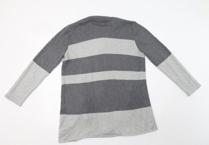 Dorothy Perkins Womens Grey Round Neck Striped Acrylic Cardigan Jumper Size S