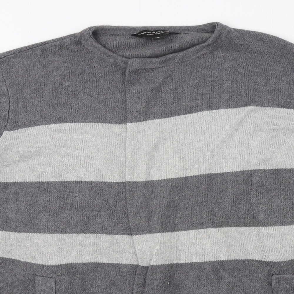 Dorothy Perkins Womens Grey Round Neck Striped Acrylic Cardigan Jumper Size S