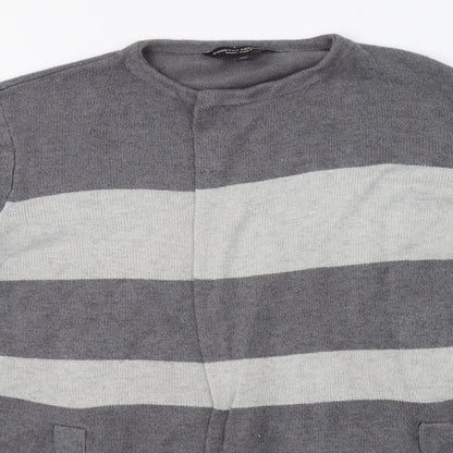 Dorothy Perkins Womens Grey Round Neck Striped Acrylic Cardigan Jumper Size S