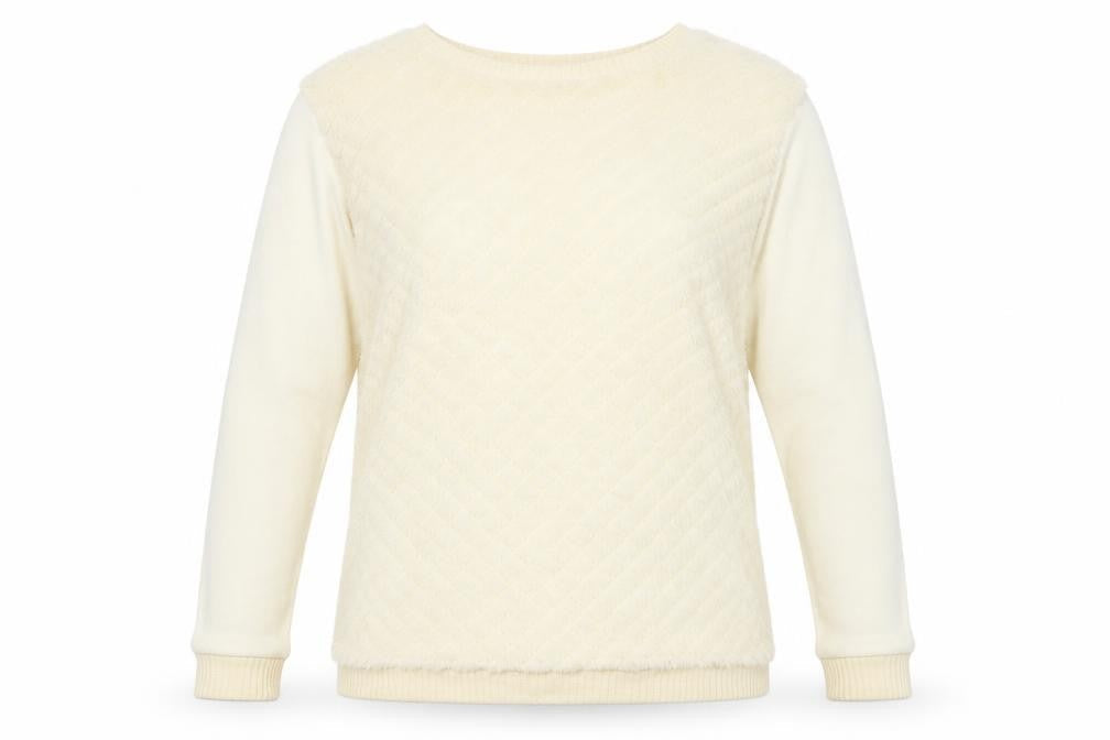 Front view of Bershka women’s ivory polyester pullover sweatshirt, size M