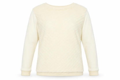 Front view of Bershka women’s ivory polyester pullover sweatshirt, size M