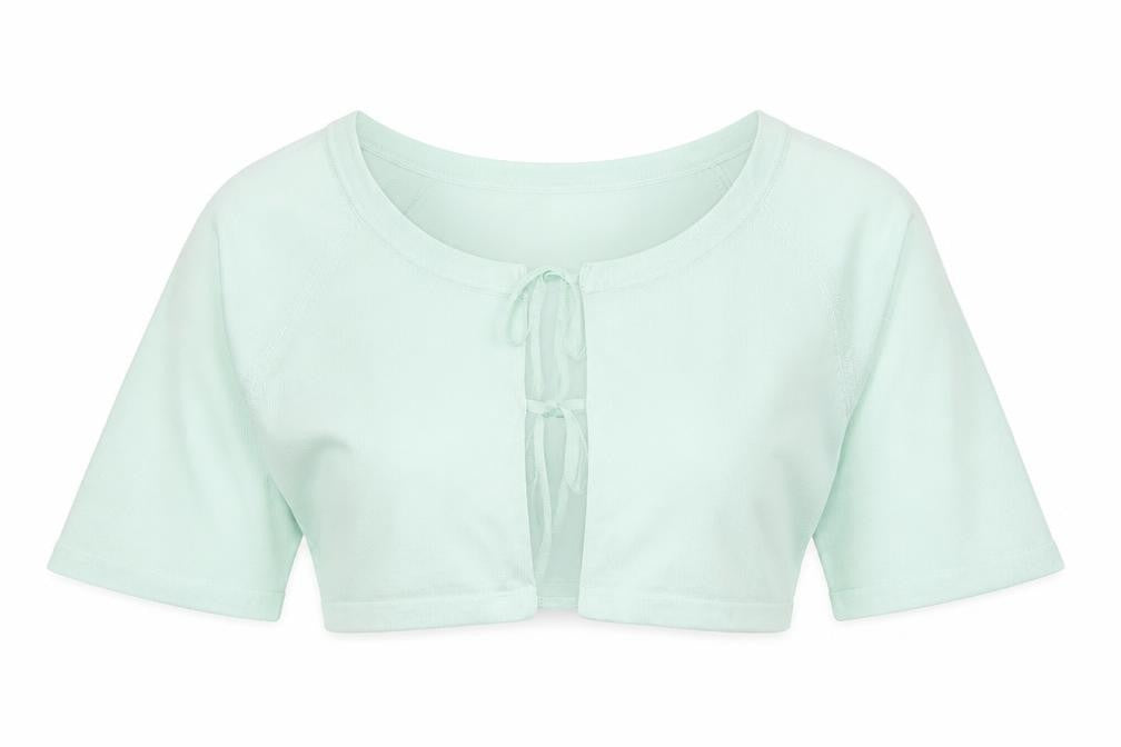 Front view of Wallis women’s green round neck viscose shrug jumper, size S