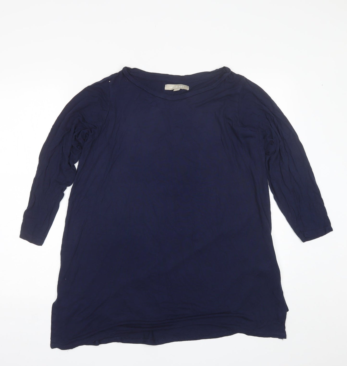 Anthology Womens Blue  Viscose Basic Blouse Size 14 Round Neck