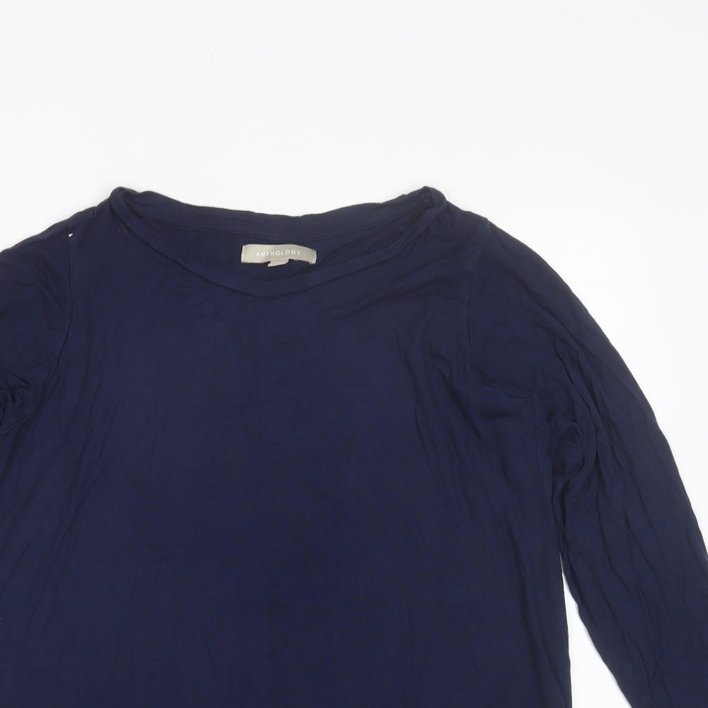 Anthology Womens Blue  Viscose Basic Blouse Size 14 Round Neck