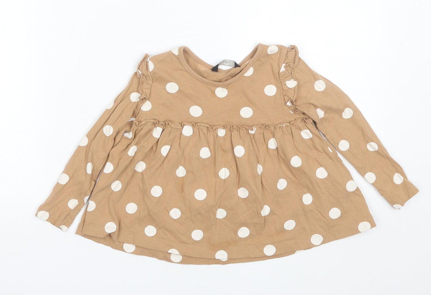 George Girls Brown Polka Dot Cotton Shift  Size 2-3 Years  Round Neck