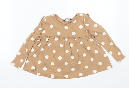 George Girls Brown Polka Dot Cotton Shift  Size 2-3 Years  Round Neck