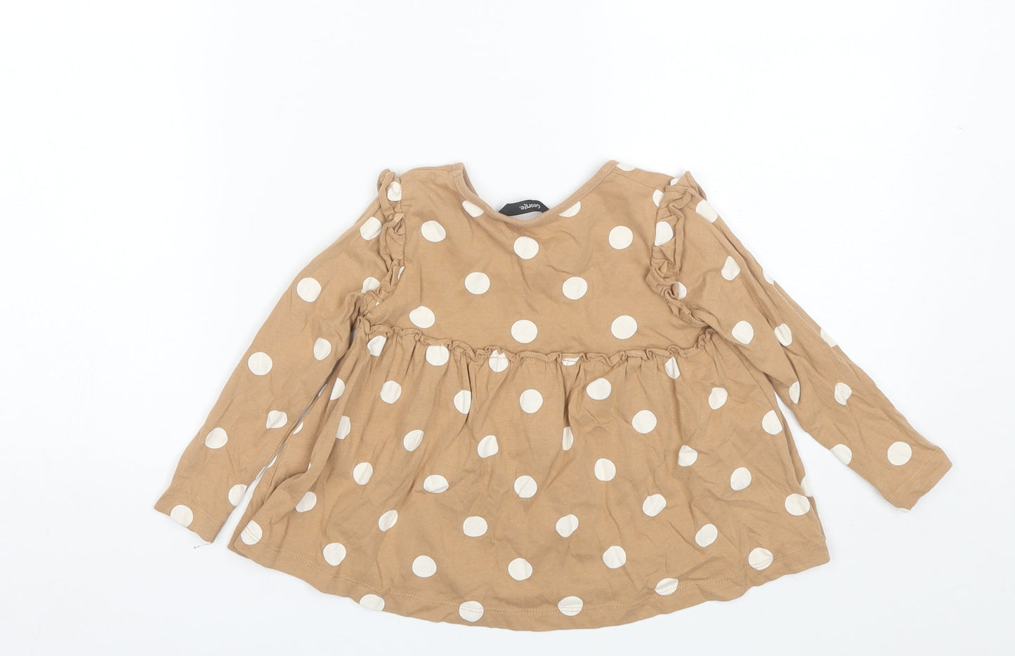 George Girls Brown Polka Dot Cotton Shift  Size 2-3 Years  Round Neck