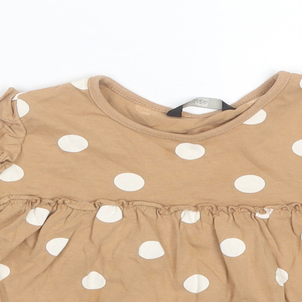 George Girls Brown Polka Dot Cotton Shift  Size 2-3 Years  Round Neck