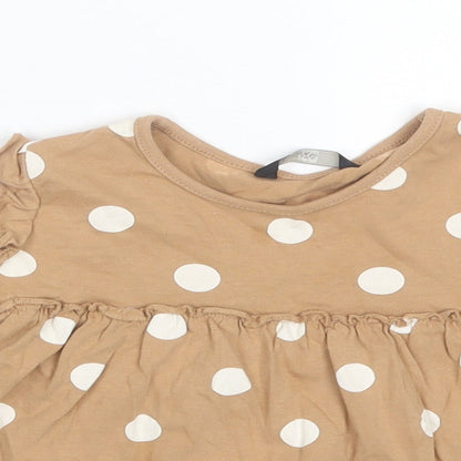 George Girls Brown Polka Dot Cotton Shift  Size 2-3 Years  Round Neck