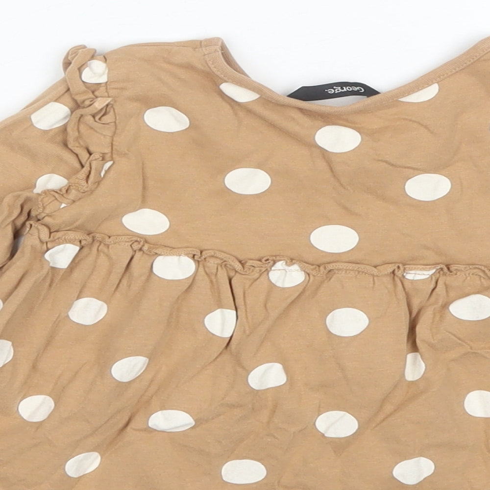 George Girls Brown Polka Dot Cotton Shift  Size 2-3 Years  Round Neck