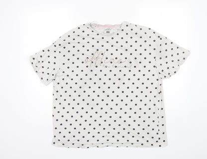 F&F Womens White Polka Dot Cotton Top Pyjama Top Size 12