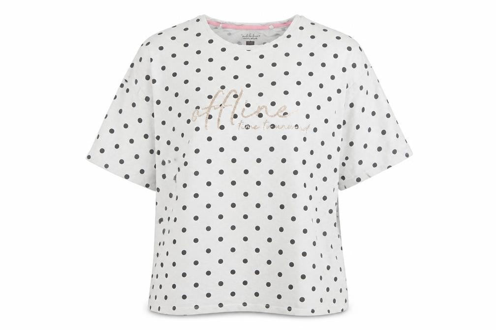 Front view of F&F women’s white polka dot cotton top pyjama top, size UK 12