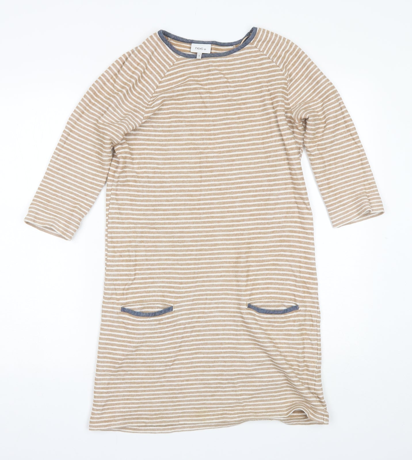 NEXT Womens Brown Striped Cotton Shift  Size 6  Round Neck