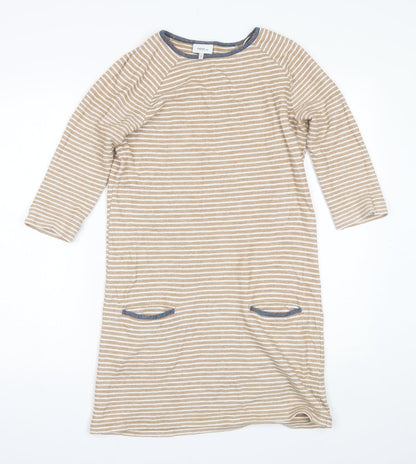 NEXT Womens Brown Striped Cotton Shift  Size 6  Round Neck
