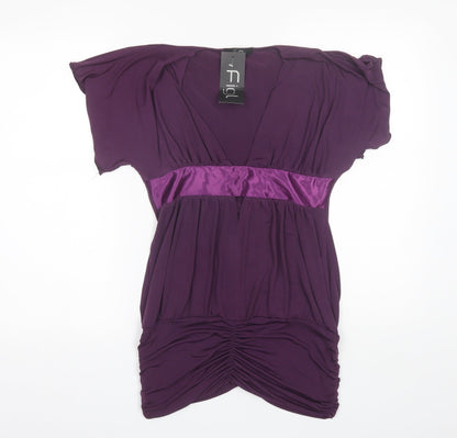 Front view of Figl women’s purple polyester basic blouse, size UK 10, v-neck